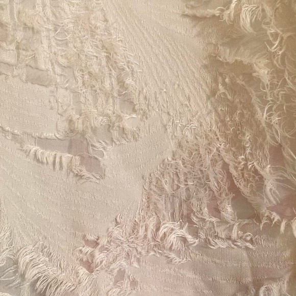 Nude / Apricot Textured Balloon Sleeve Frill Neck Blouse - Picture 4 of 4